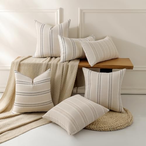 Striped Linen Throw Pillow Cover 18x18 - Farmhouse Cushion Cover, Grey