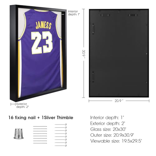 20x30 Jersey Shadow Box Frame - Natural Pine Wood Display Case