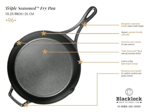 Lodge Blacklock 10.25" Triple Seasoned Cast Iron Skillet - Lightweight - Easy Cleanup - Premium Cookware