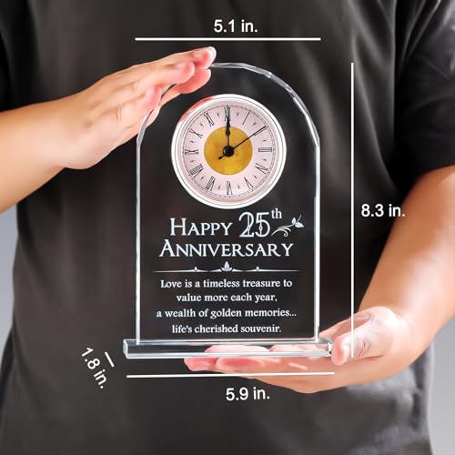 25th Wedding Anniversary Glass Clock Keepsake Gift for Couples