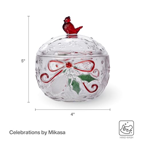 Celebrations by Mikasa Cardinal Covered Box, 5 Inch – Glass Holiday Trinket Storage