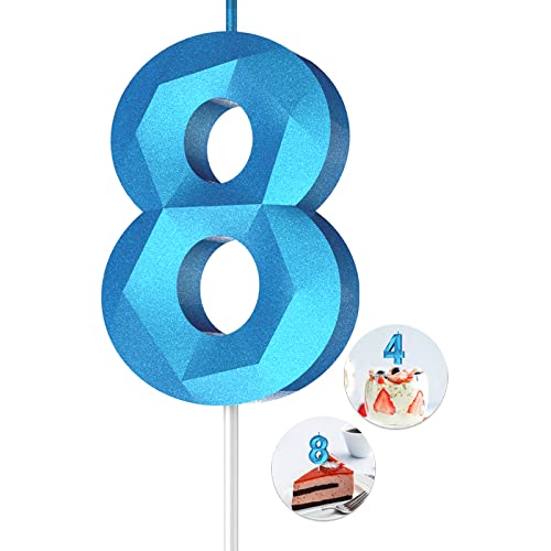 Blue 3D Diamond Shape Number Cake Candle for Birthday Party Decor