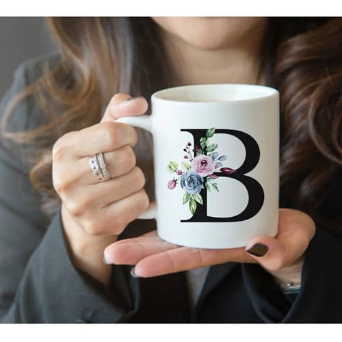 Personalized B Monogram Coffee Mug - 11 oz Ceramic Gift for Women, Bride, Bridesmaid, Her B