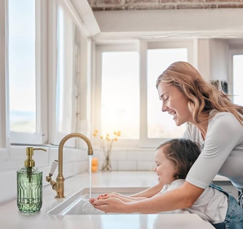 18oz Green Glass Soap Dispenser with Gold Rust-Proof Pump