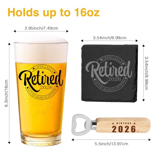 2026 Retirement Beer Glass Gift Set with Coaster and Bottle Opener
