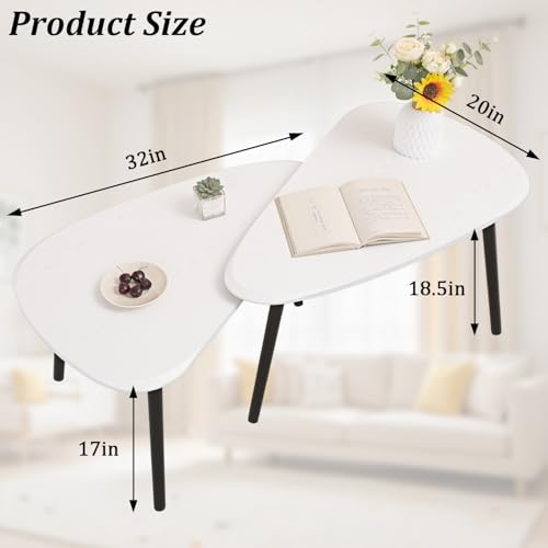 Triangle Nesting Coffee Table Set of 2, Modern Space-Saving Side Tables