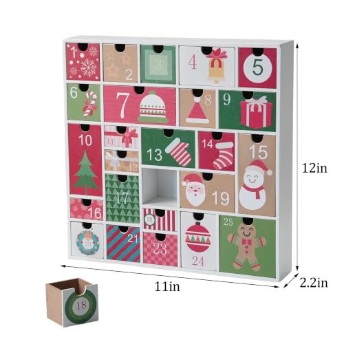 FESTGLOX Wooden Refillable Advent Calendar - 25 Drawer DIY Holiday Calendar for Kids