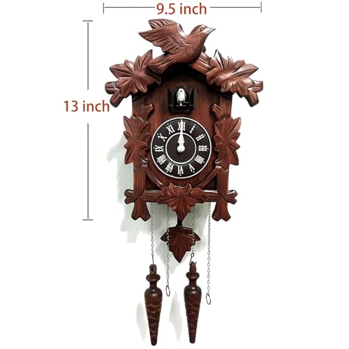 Handcrafted Wooden Cuckoo Wall Clock with Night Sensor and Volume Control