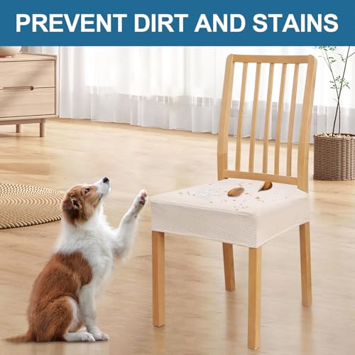 Waterproof Dining Chair Seat Covers - Stretch Jacquard, Set of 4 (Beige)