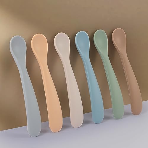 Silicone Baby Feeding Spoons 6 Pack Soft Tip Training Utensils