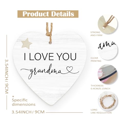 I Love You Grandma Wooden Heart Ornament - Christmas Gift from Grandkids
