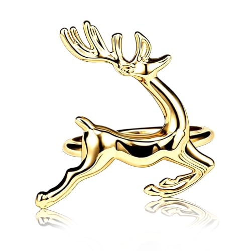 Legigo Christmas Gold Reindeer Napkin Rings – Set of 8, Deer Design, 1.58"
