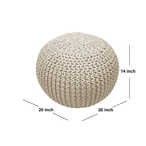 Hand-Knitted Round Cotton Pouf Ottoman - 20-Inch Floor Footstool