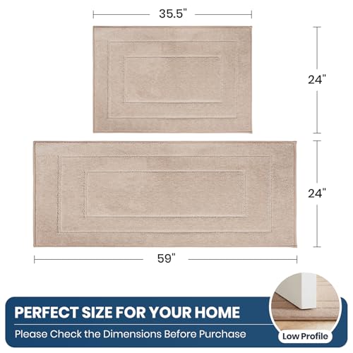 2-Piece Kitchen Rug Set, Non-Slip Washable Runner Mats, Beige