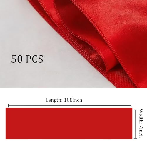 Red Satin Chair Sashes 50 Pack - 7x108 Inch Bow Ribbons for Weddings & Events