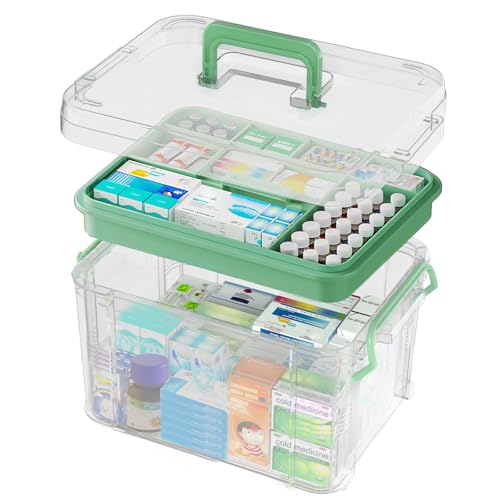 15QT Clear Medicine Organizer Box with Tray, Portable First Aid Storage Case