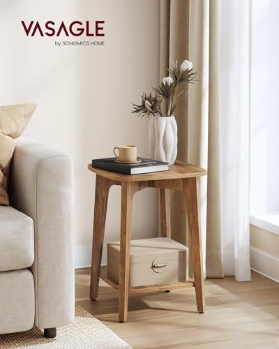 2-Tier Small Square Side Table & Nightstand with Tapered Legs - Honey Brown