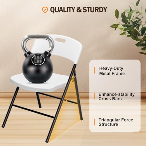 Heavy-Duty Folding Chairs, Portable White Plastic Seating (12 Pack)