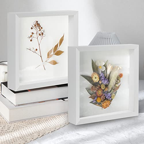 6x6 Shadow Box Frame Set, 3D Deep Picture Display Case with Glass - 2 Pack
