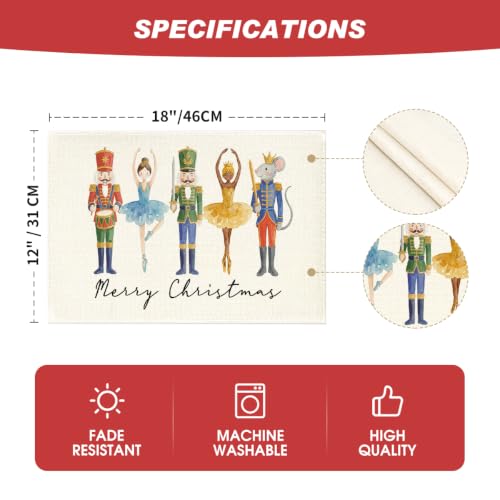 Artoid Mode 12" x 18" Set of 4 Beige Watercolor Nutcrackers Placemats – Christmas Table Mats