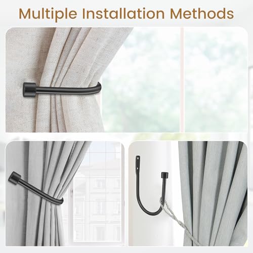 Minimalist Cast Iron Curtain Holdbacks - Heavy Duty Metal Tiebacks, 2-Pack