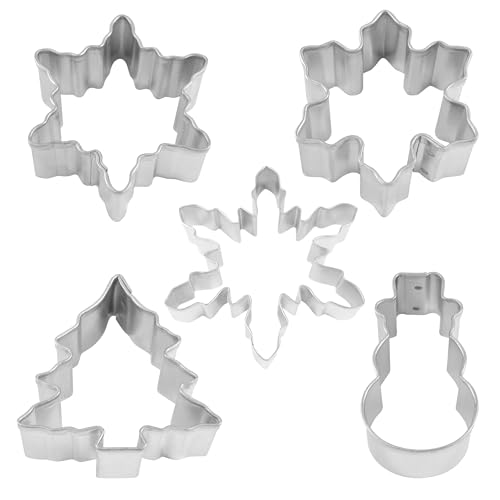 R&M Mini Snowfall Cookie Cutter Set - 5 Snowflake, Snowman & Tree Shapes