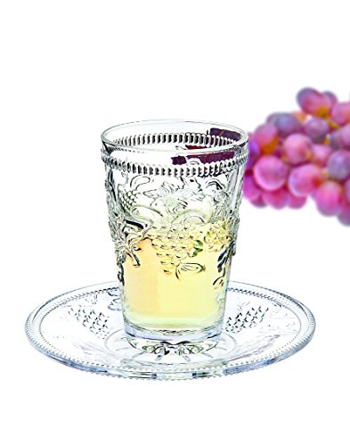 Crystal Kiddush Cup and Saucer Set with Grapevine Motif 6oz