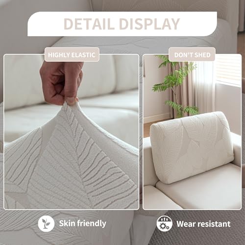Stretch Sofa Back Cushion Cover - Washable Couch Slipcover (Ivory, 1 Piece)