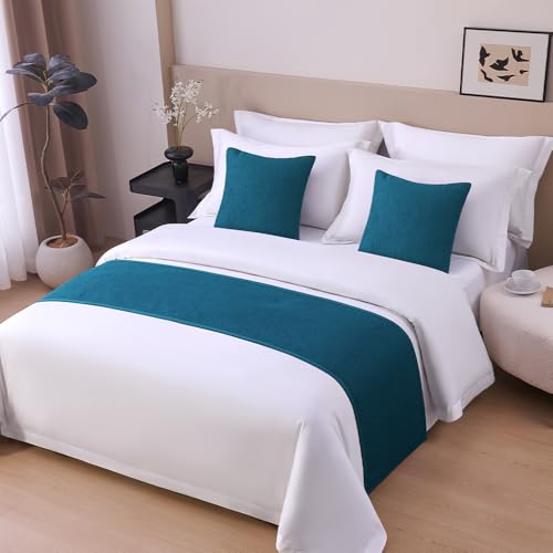 Seaphyr Peacock Blue King Bed Runner - Solid Color Decorative Bed Scarf