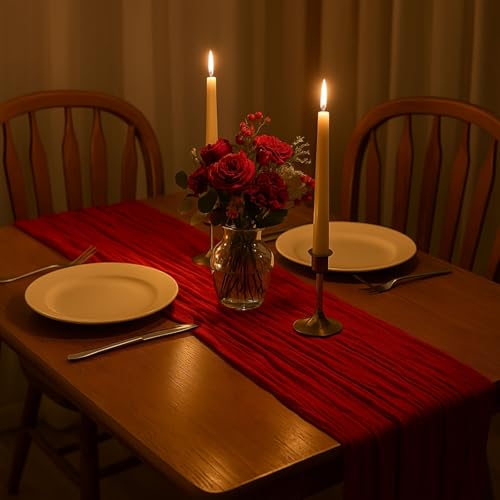 Red Cheesecloth Table Runner 120-Inch Rustic Boho Gauze Table Decor