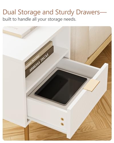 Mid-Century Modern Nightstand with Storage Drawer and Open Shelf