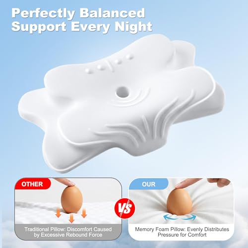 Ergonomic Cervical Neck Pillow with Cooling Cover - Memory Foam