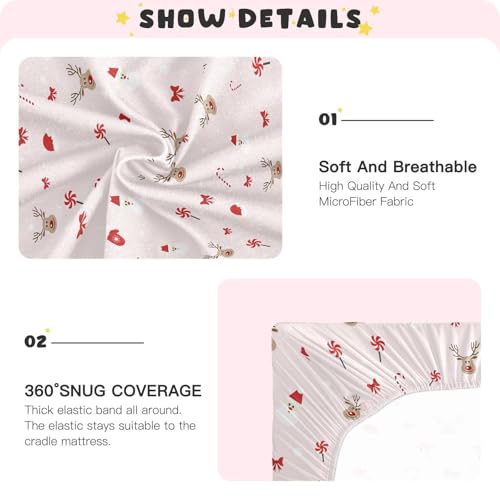 SDMKA Microfiber Crib Sheet 52 x 28 Inch - Soft Breathable Fitted Bedding for Standard Cribs & Toddler Mattresses - Christmas Pattern