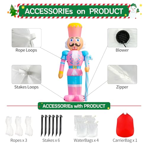 DomKom 12ft Pink Christmas Inflatable Nutcracker Soldier with Candy Cane LED Lights