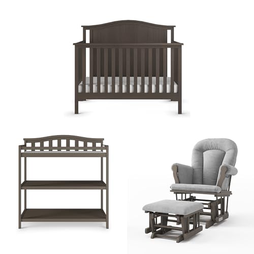 3-Piece Nursery Furniture Set: 4-in-1 Convertible Crib, Changing Table & Glider