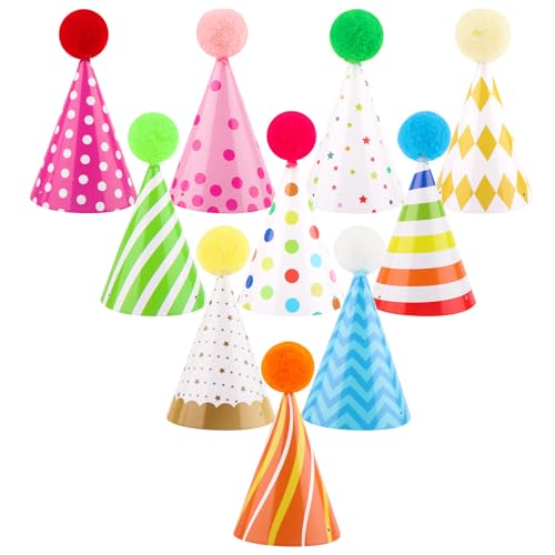10 PCS Colorful Mini Party Hats for Stuffed Animals and Pets