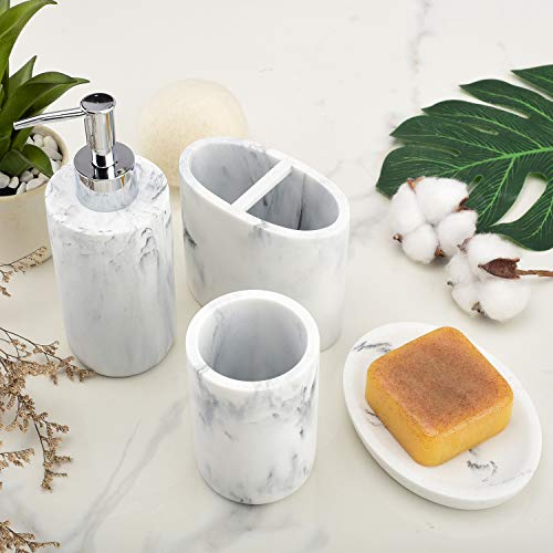 4-Piece Marble Bathroom Accessory Set - Soap Dispenser, Tumbler & Holder