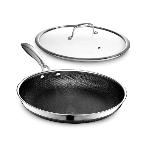 12-Inch Hybrid Stainless Steel Nonstick Frying Pan with Glass Lid