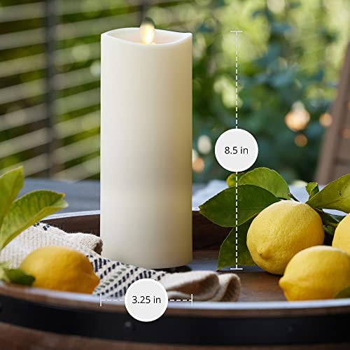 Luminara Moving Flame Outdoor Pillar Candle 3.25 x 8.5 Inches - Flameless LED Battery Operated Light - Remote Ready