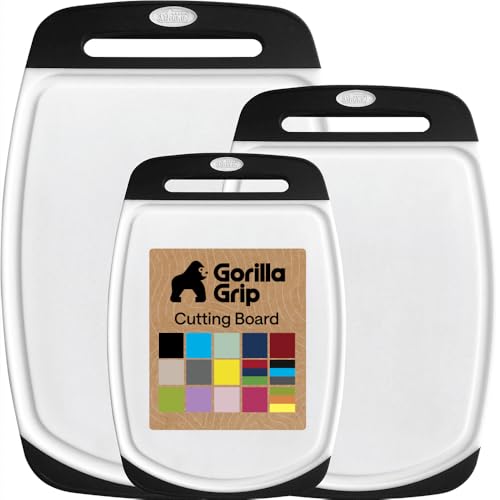 Non-Slip Reversible Kitchen Cutting Board Set of 3 with Juice Grooves, Black
