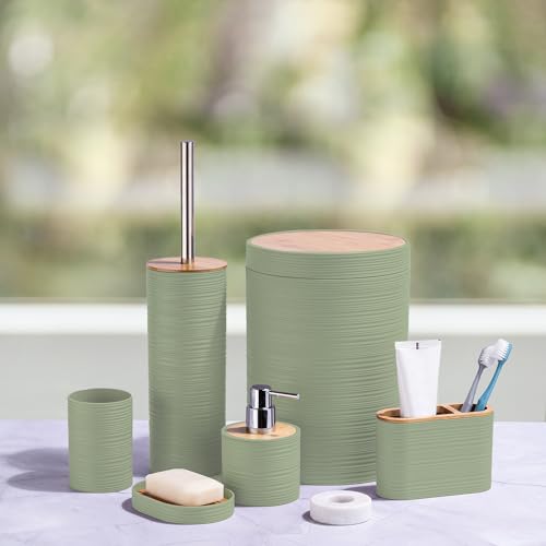 6-Piece Bathroom Accessory Set, Durable Plastic Bath Ensemble, Green