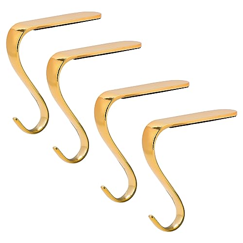Gold Christmas Stocking Holders for Mantel - Non-Slip Metal Hooks (Set of 4)