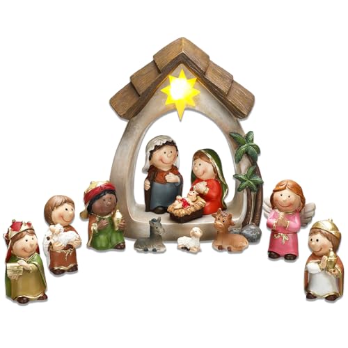 12-Piece Lighted Nativity Set - Small Resin Christmas Tabletop Scene