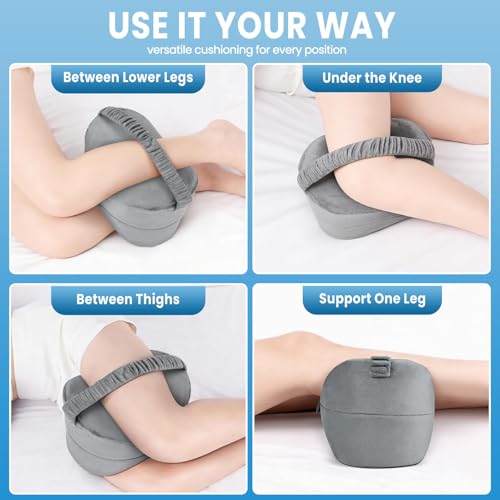 Ergonomic Memory Foam Knee Pillow for Side Sleepers - Grey