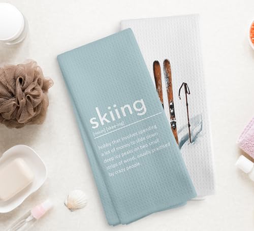 Winter Skiing Definition Towel Set of 2 – Skiing Gifts for Skiers, Teal 16x24in