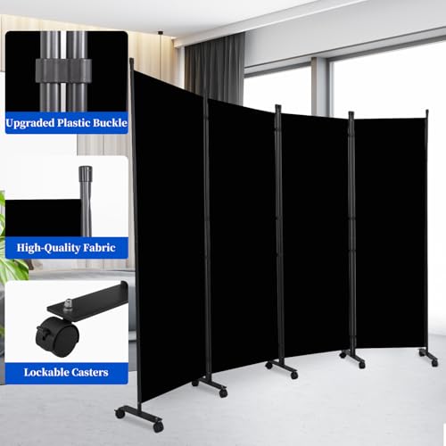 6ft 4-Panel Folding Room Divider with Lockable Wheels, Portable Privacy Screen