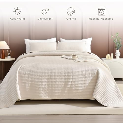 Masaca 3-Piece Oversized King Quilt Set 128"x120" Wheat Lightweight Bedspread