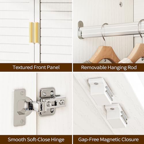 71-Inch Wood Wardrobe Closet with Mirror, 3 Doors and 2 Drawers