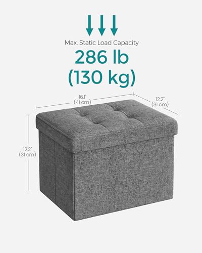 Small Folding Storage Ottoman Footrest Stool, Tufted Fabric - Dark Gray