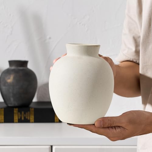 Speckled White Ceramic Table Vase - 5.7 Inch Modern Rustic Home Decor